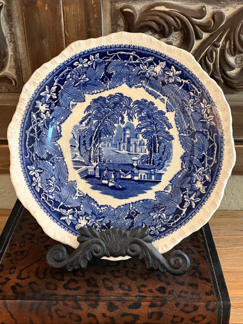 Mason Luncheon Plate. Blue and White “Vista” Pattern Scenic Transferware